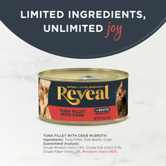 Reveal grain-free wet cat food supports grain-free diets with flavorful textures.