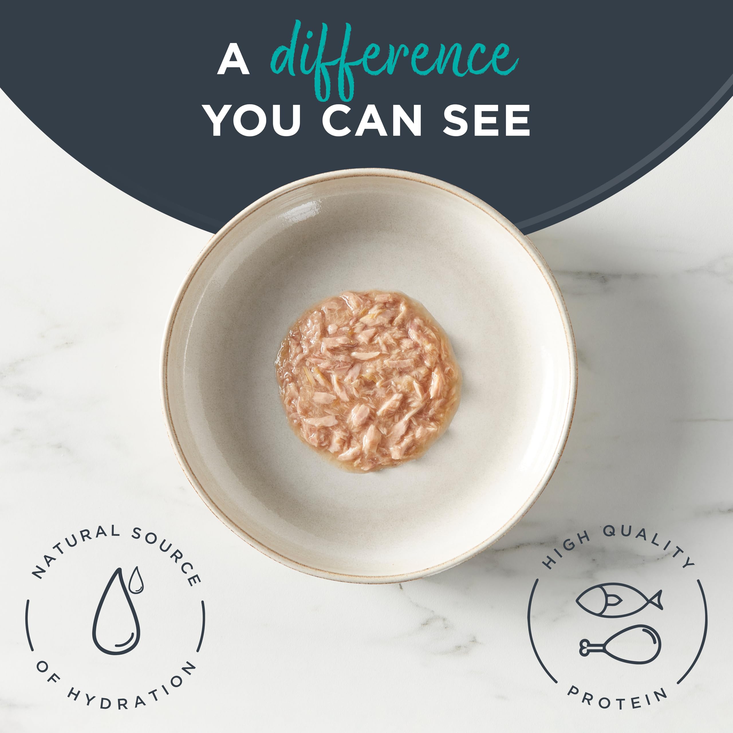 Reveal high-protein cat food can close-up emphasizing premium protein first