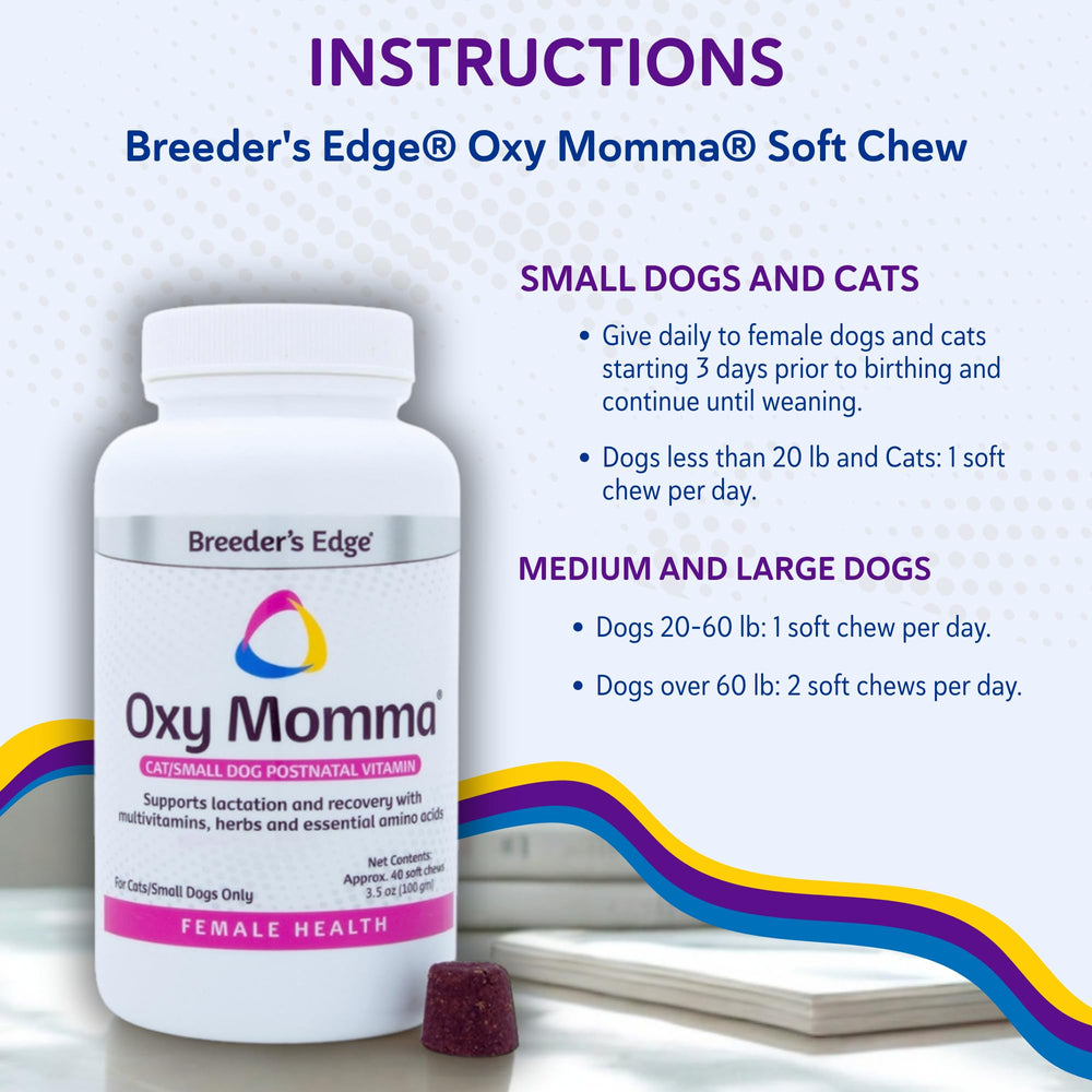 Revival Animal Health Breeder Edge Oxy Momma soft chews suitable for small dogs and cats.