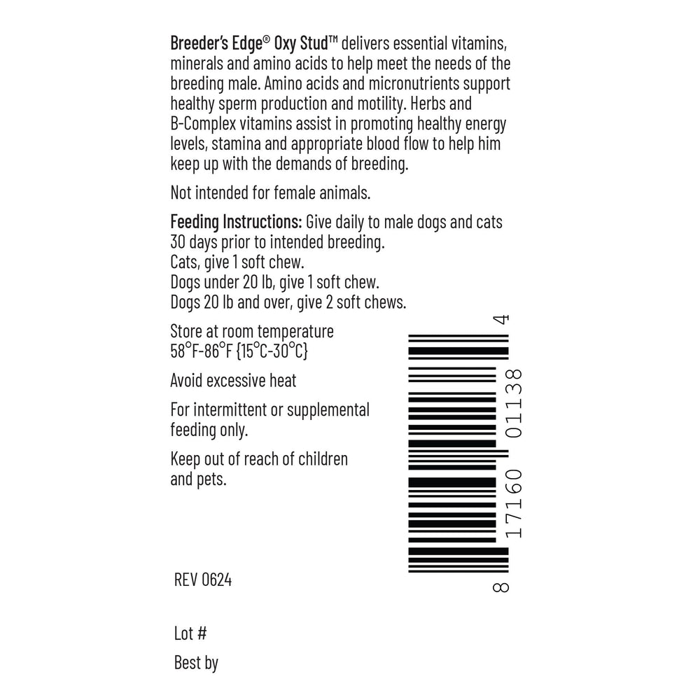 Revival Animal Health Breeder's Edge Oxy Stud packaged multivitamin on a counter