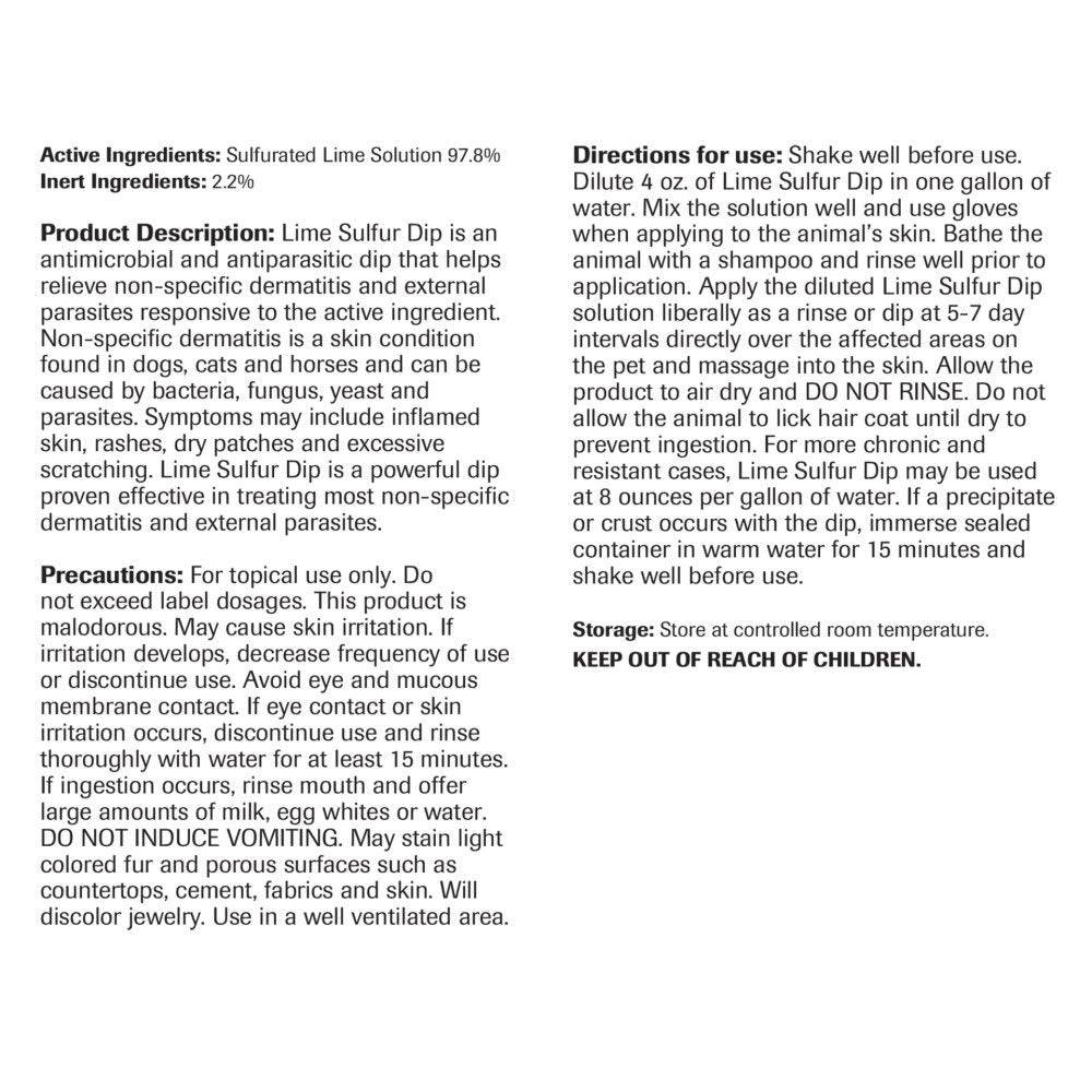 Revival Animal Health Vet Basics lime sulfur dip tub close-up shows concentrated formula.