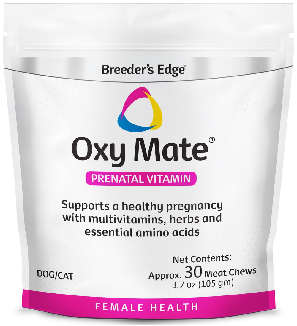 Revival Breeder's Edge Oxy Mate bottle supports prenatal care for dogs and cats.