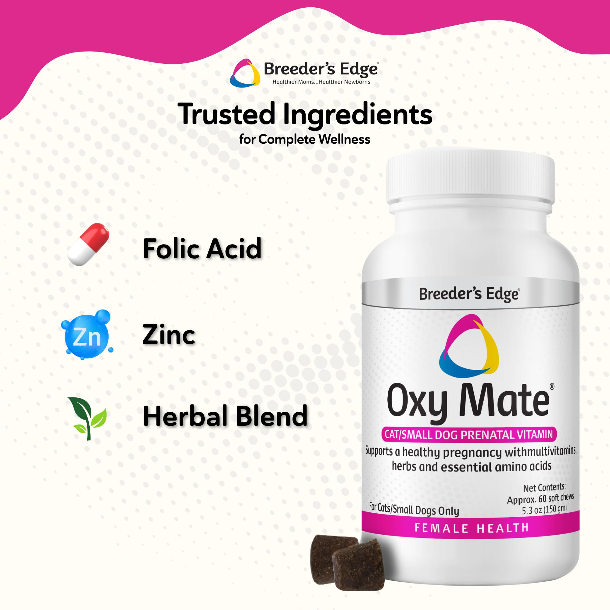 Pregnant dogs and cats with Oxy Mate for comprehensive prenatal nutrition.
