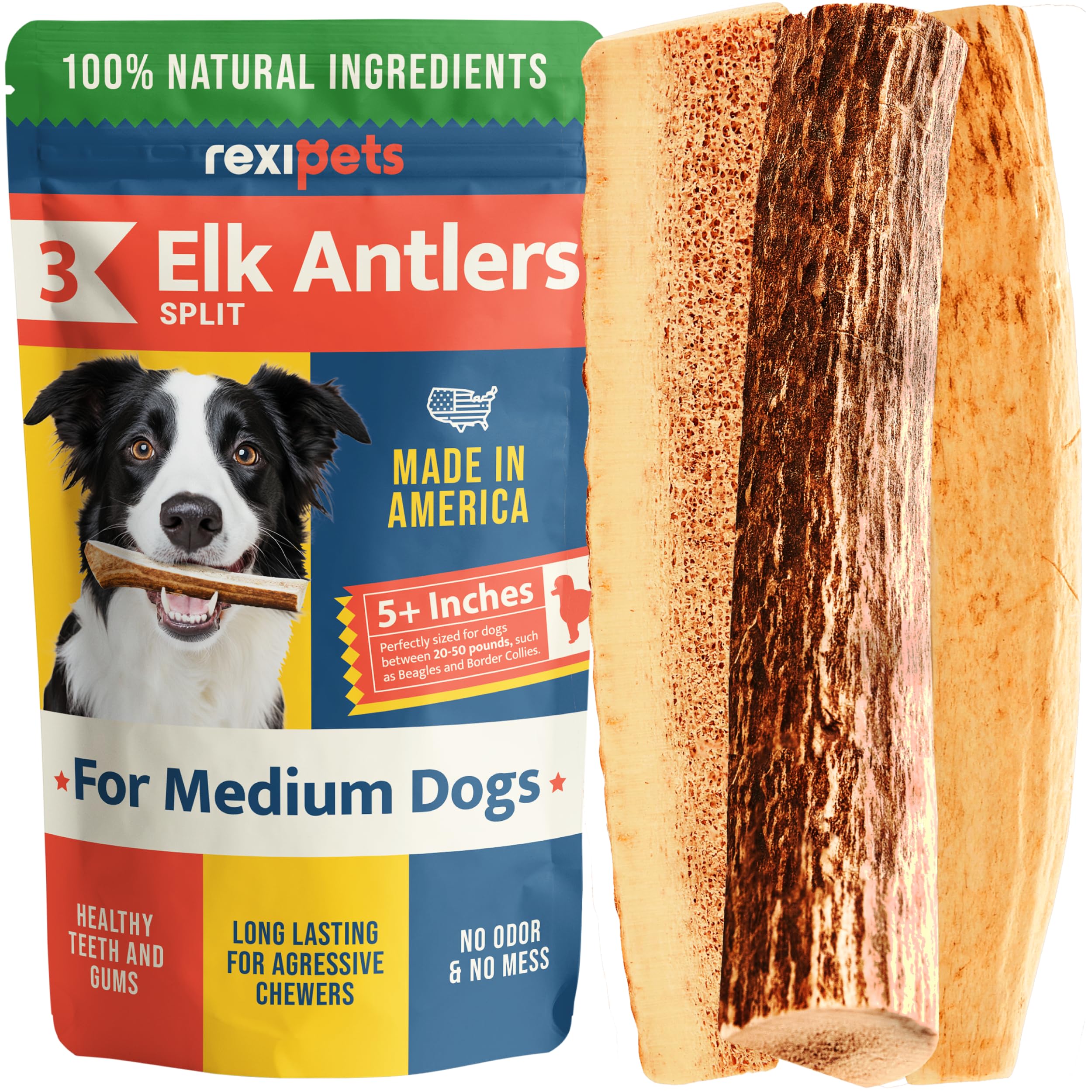 REXIPETS elk-antlers-3-pack offers a long-lasting chew for dogs.