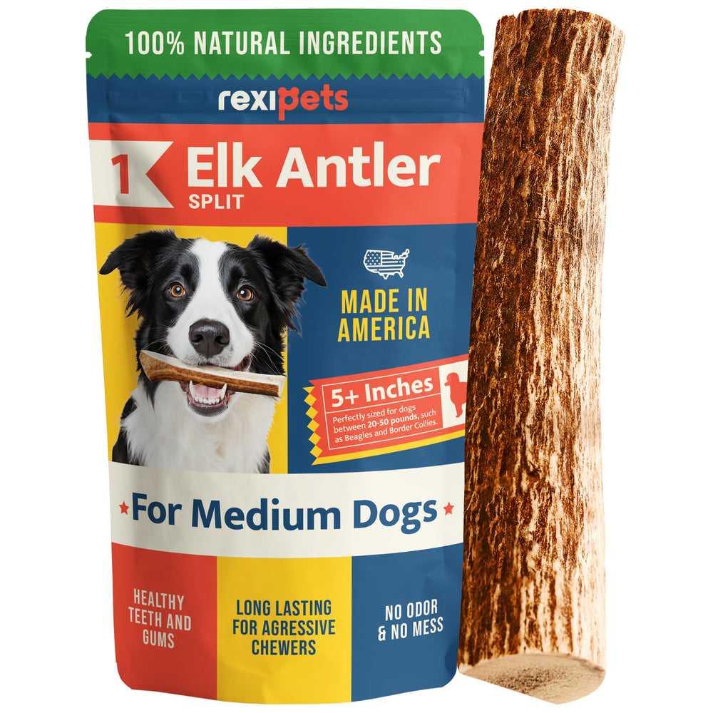 REXIPETS elk antlers for dogs, split-packaging view, long-lasting chew