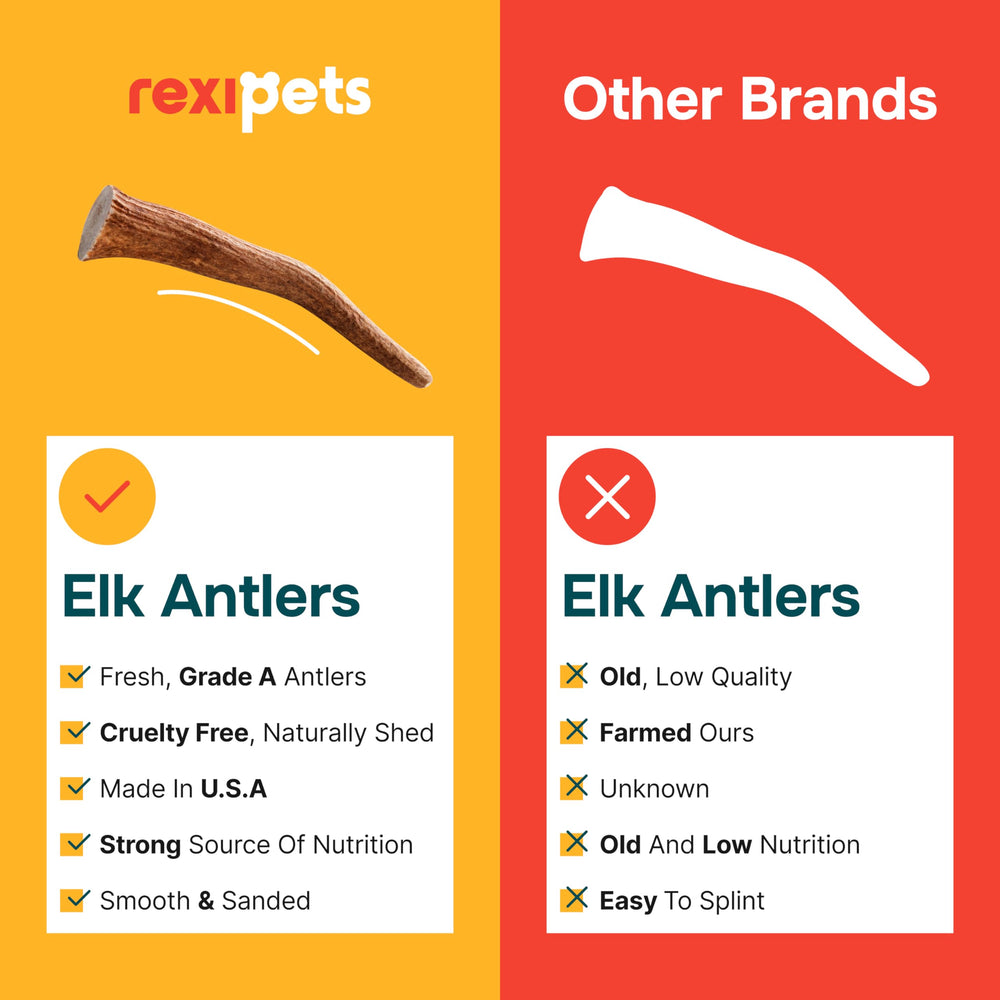 REXIPETS elk-antlers nutrition emphasis; calcium and potassium support for daily treats.