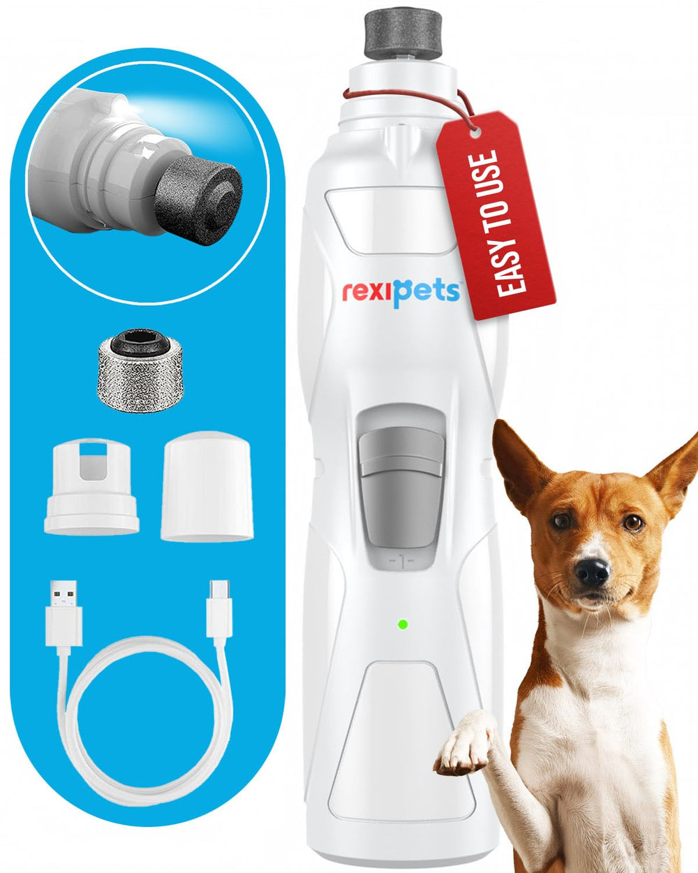 REXIPETS nail grinder LED light improves visibility during trimming