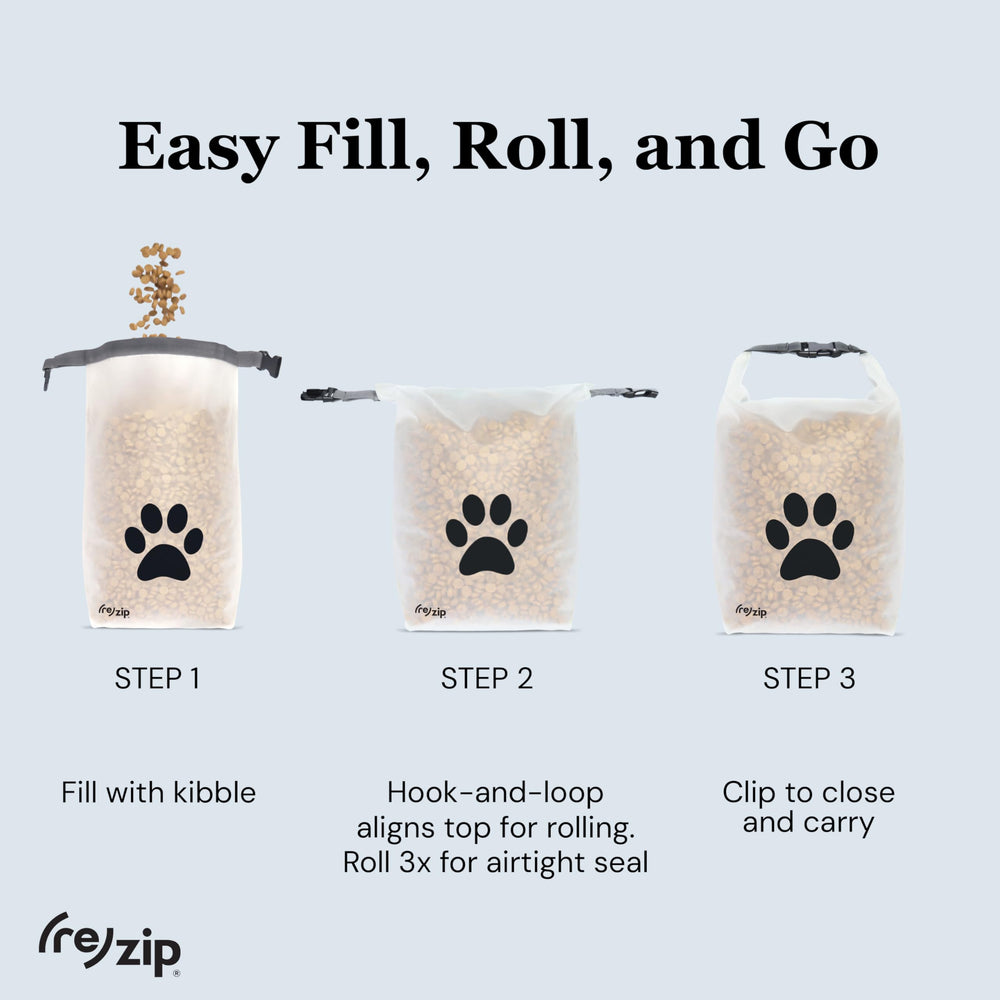 rezip compact-flat-empty feature illustrating space-saving design for travel.