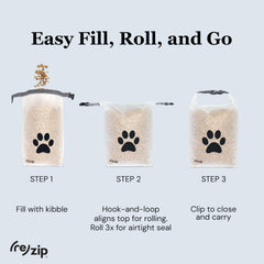 (re)zip large roll-top bag water-resistant exterior protects kibble during outdoor adventures.