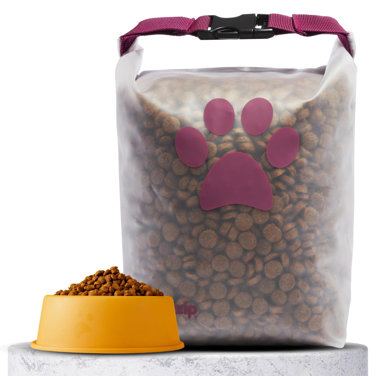 (re)zip Roll Top Pet Food Bag sealed airtight to keep kibble fresh.