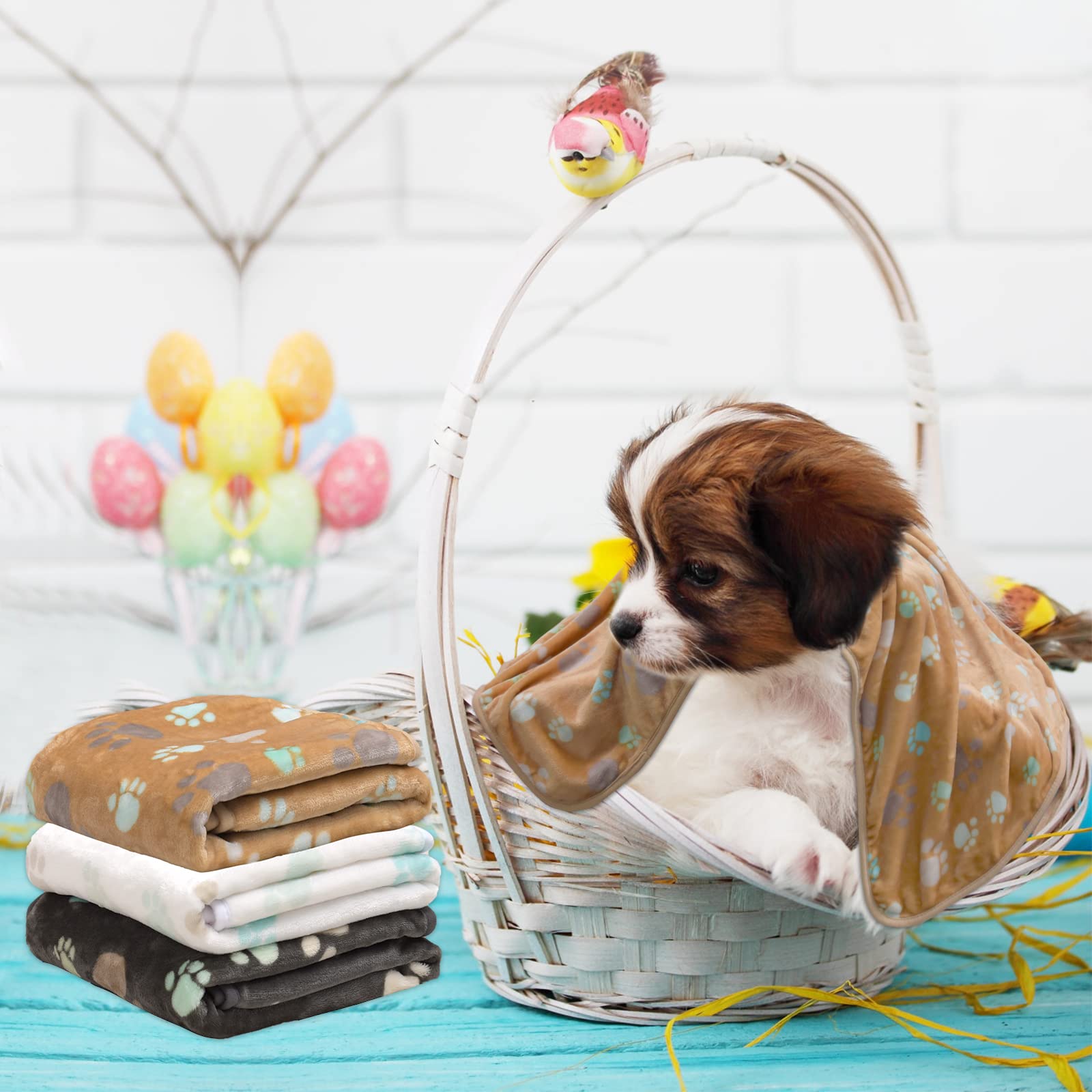 Rezutan small dog blankets reversible paw-print pattern for two-sided comfort.