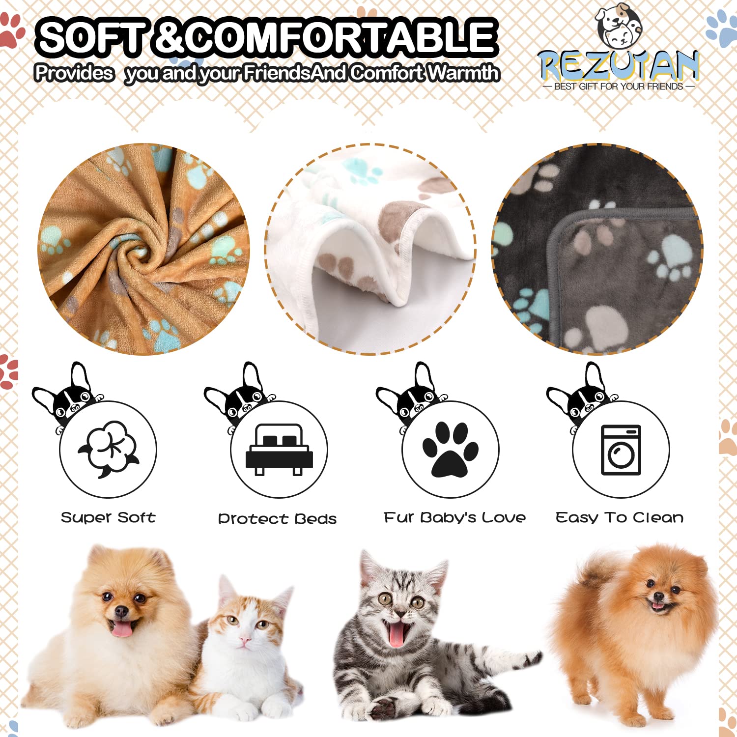 Rezutan small dog blankets soft texture closeup showing plush fibers for restful sleep.
