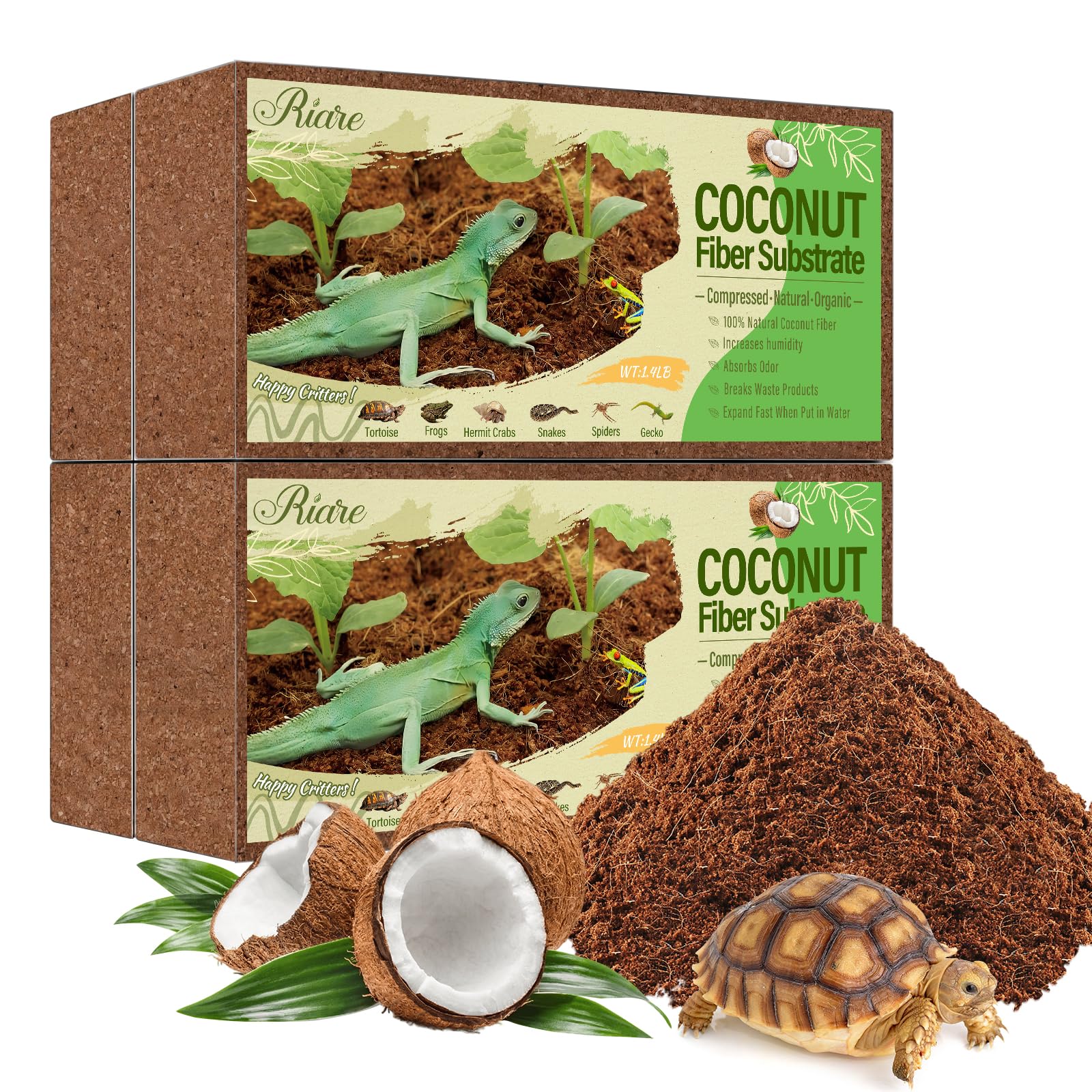 Riare coconut-fiber substrate bricks pack expands when soaked for reptile bedding