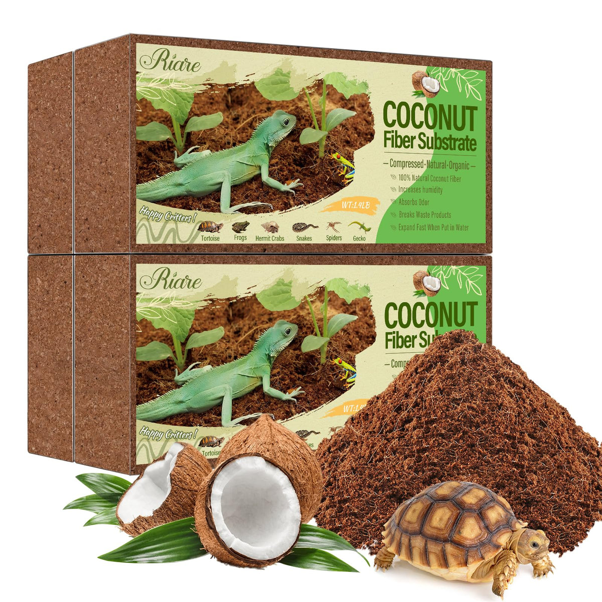 Riare coconut-fiber substrate bricks pack expands when soaked for reptile bedding