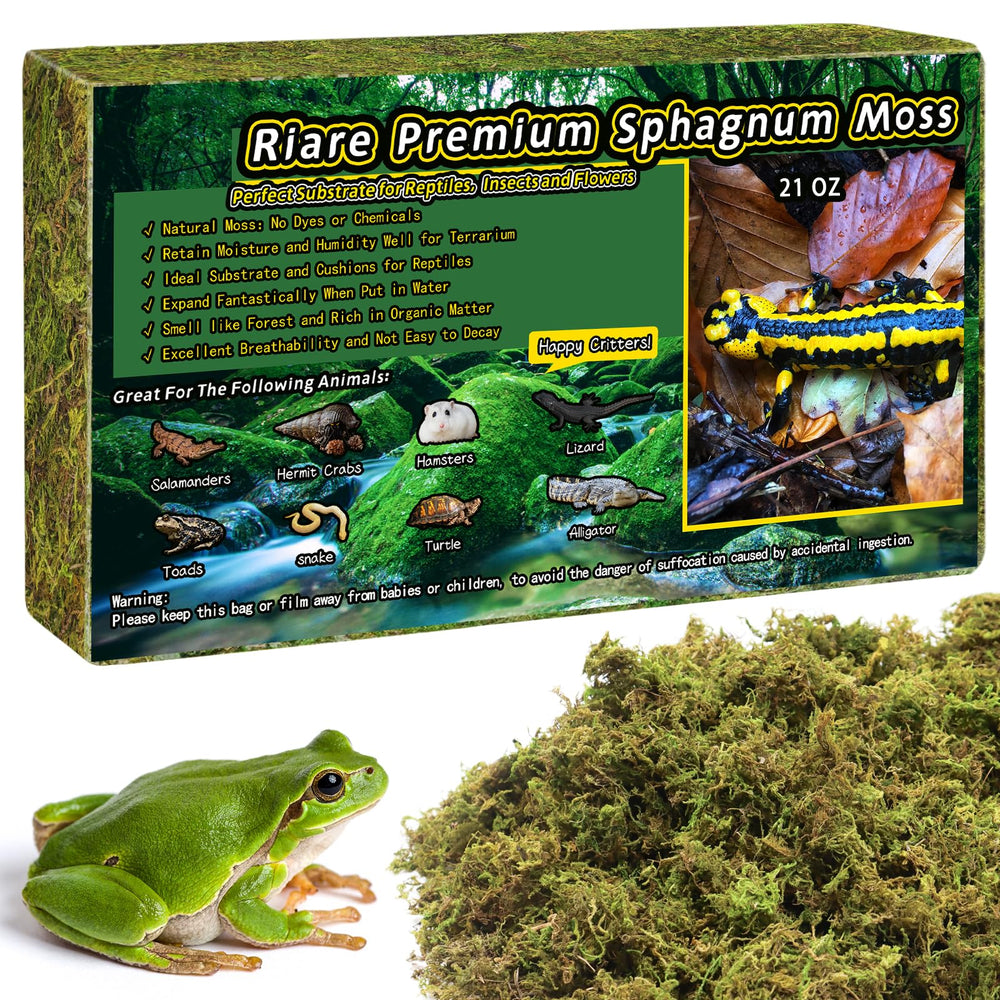 Riare musgo Sphagnum natural en envase, ideal para terrarios y humedad.