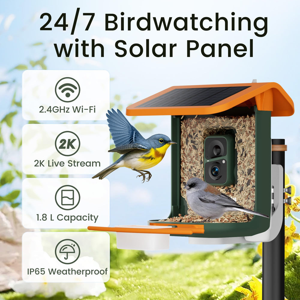 RichBird solar panel integration powering continuous outdoor footage in sunlight and shade.