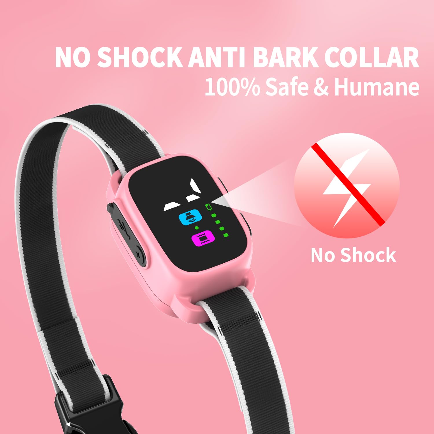 RICIVI collar emits gentle beep and vibration for humane barking control.