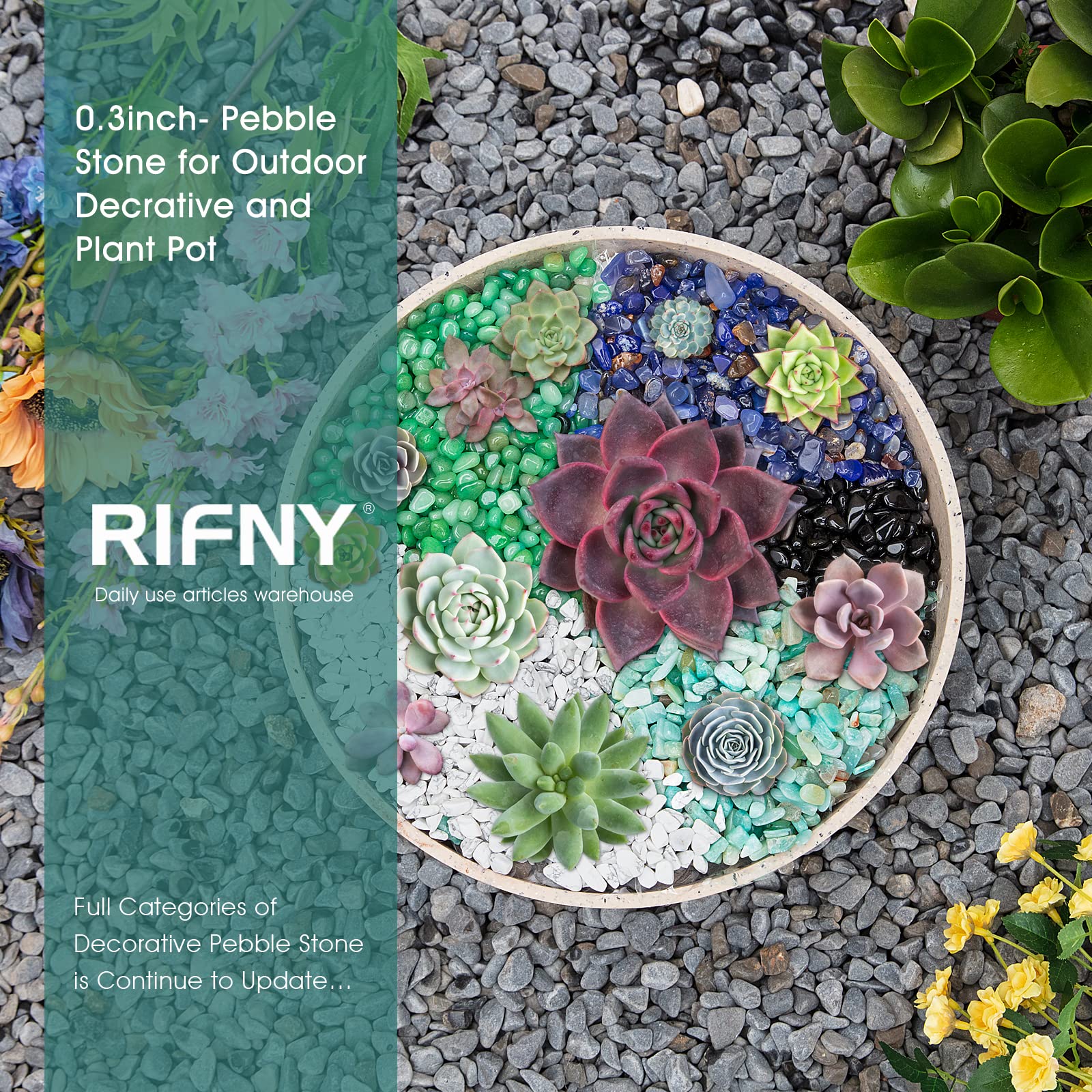 RIFNY polished rocks in bamboo plant decor for natural accents