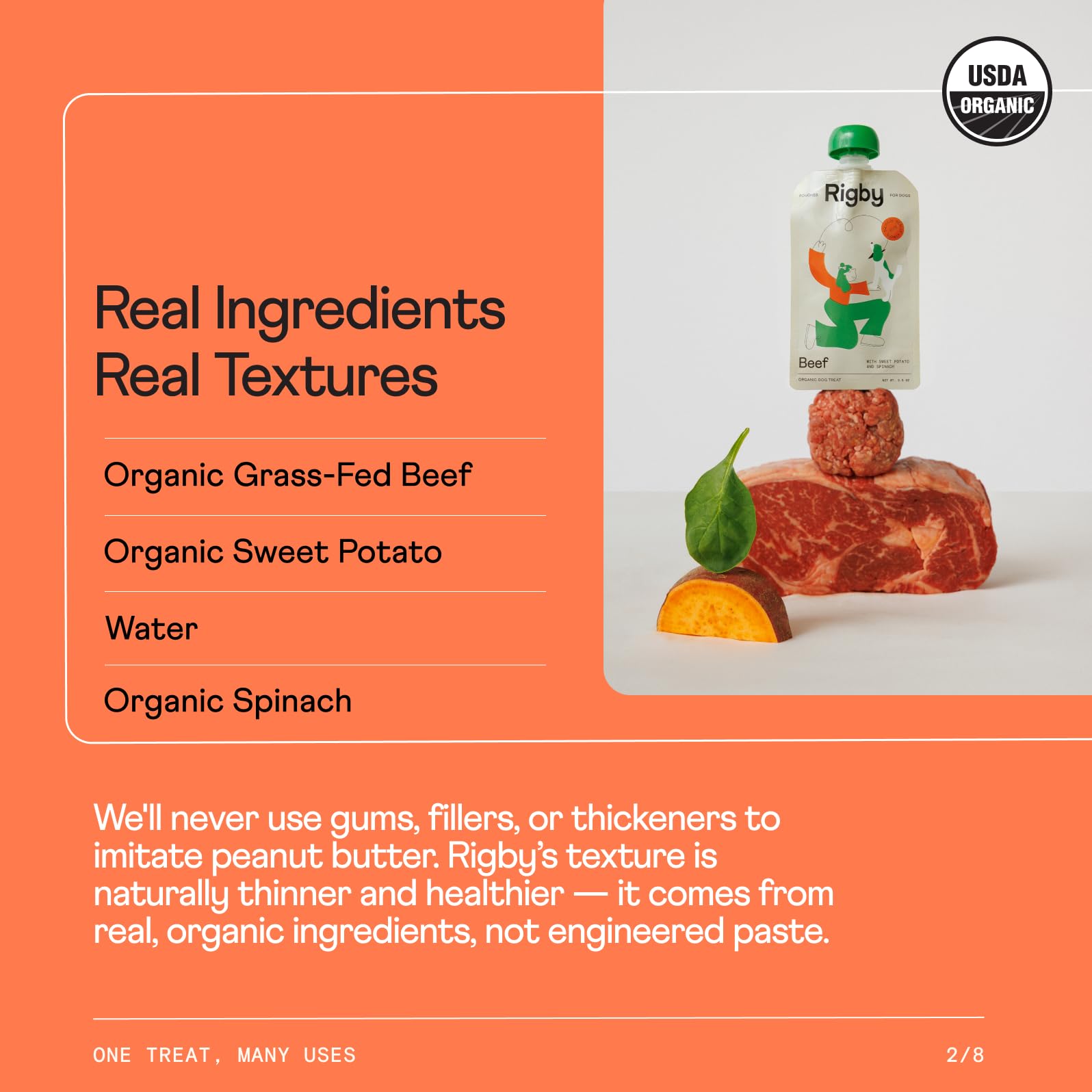 Rigby organic ingredients label emphasizing four simple components for dogs