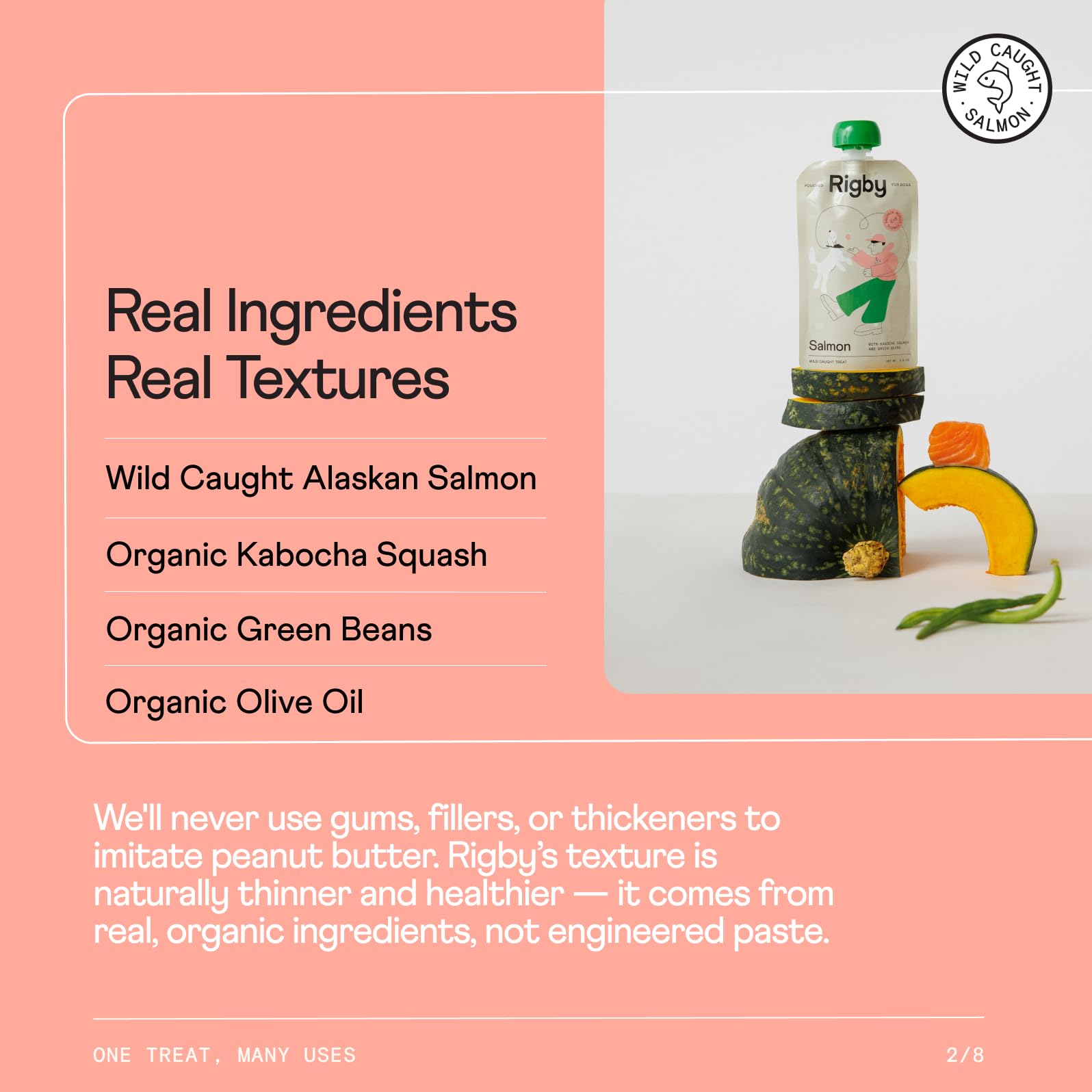 Rigby salmon pouch texture sample highlights thin real-food texture for easy licking