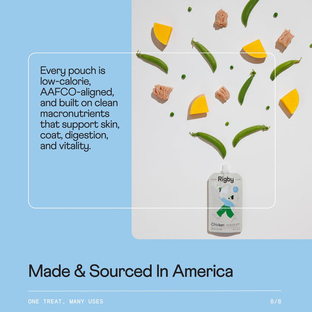 Rigby six-pack chicken pouches for convenient everyday feeding.