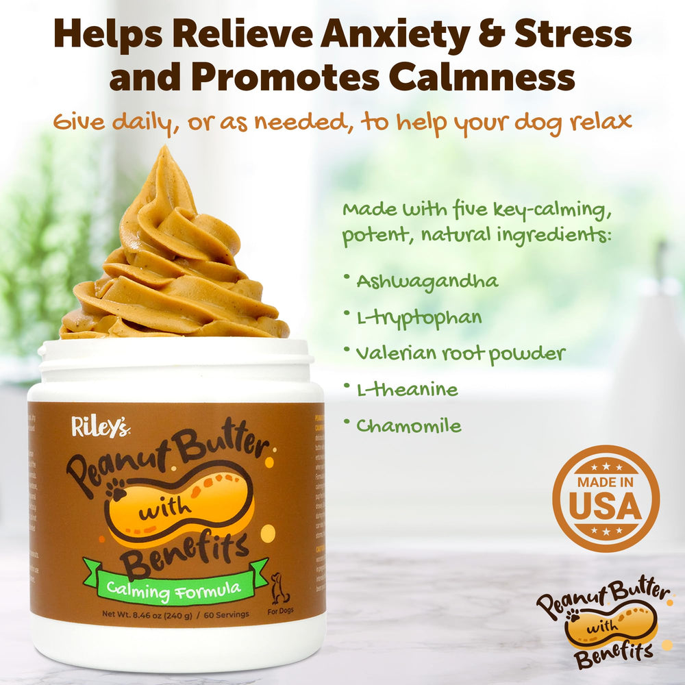 Riley's Calming Peanut Butter dog and owner bonding moment with a calming treat.