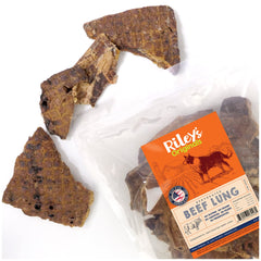 rileys dehydrated beef-lung treats packaging highlights usa-made quality for training rewards