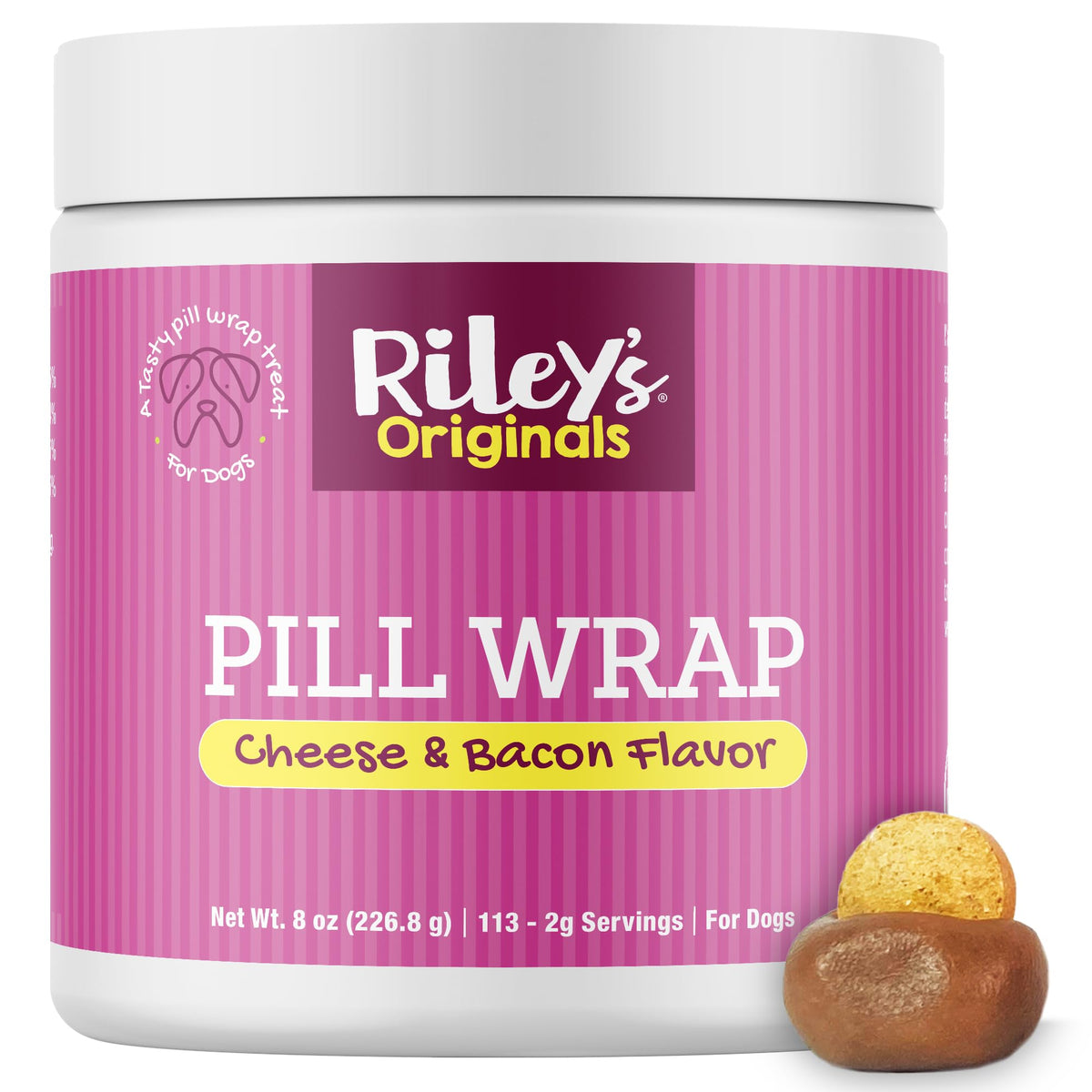 Riley's Pill Wrap cheese-bacon paste in a jar for easy pill disguising