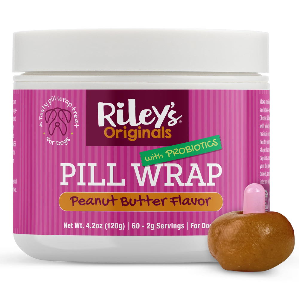 Riley's Pill Wrap peanut butter paste jar shows creamy masking texture.