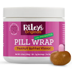Riley's Pill Wrap peanut butter paste jar shows creamy masking texture.