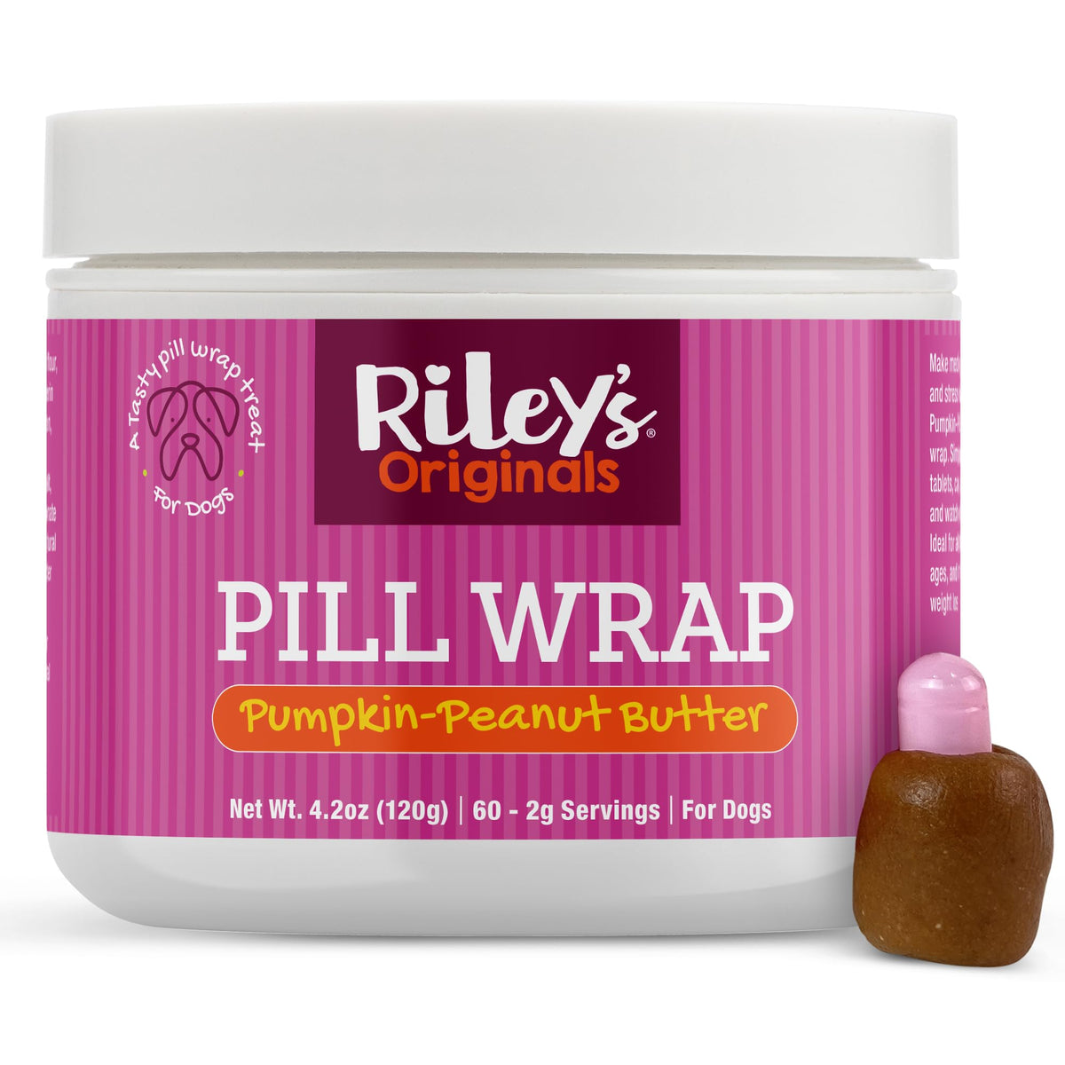 Riley's Pill Wrap pumpkin-peanut-butter paste closeup shows moldable texture for masking pills.