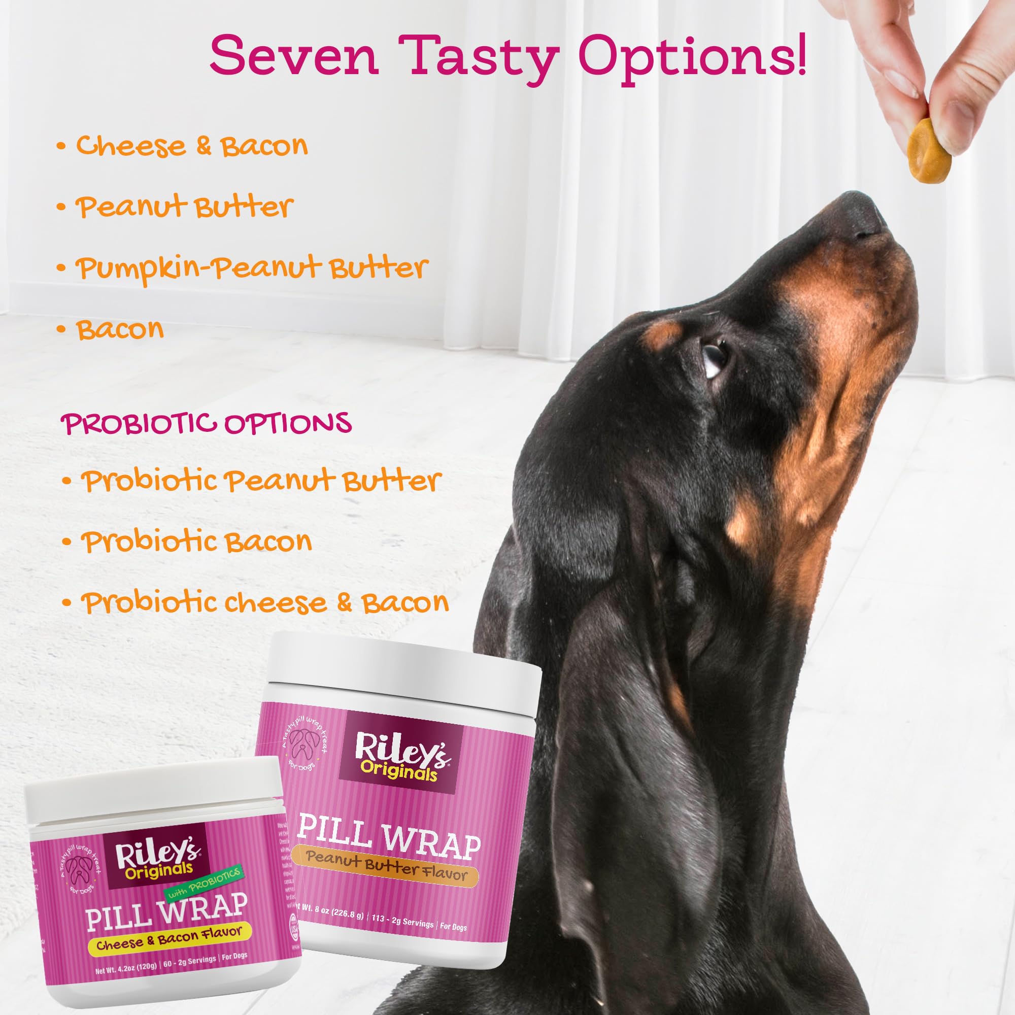 Riley's Pill Wrap treat-time session shows quick, low-stress administration.