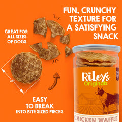 Riley's Waffles Chicken Chips bite-sized pieces ideal for all dogs.
