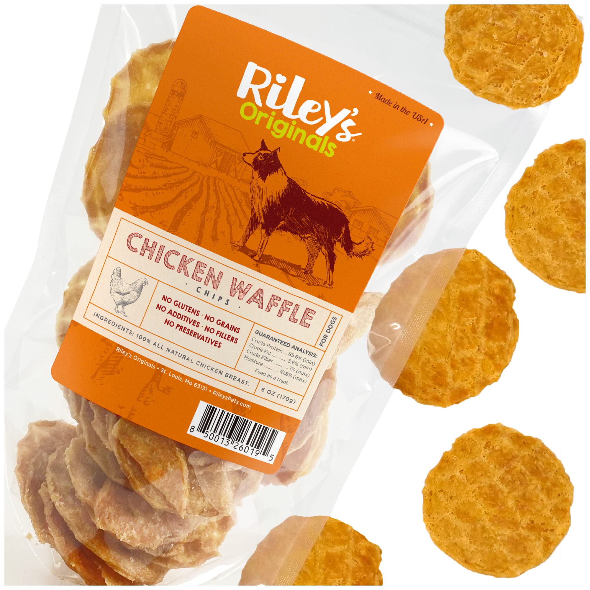 Riley's Waffles Chicken Chips dog treat USA-sourced chicken breast crispy bite ideal for training