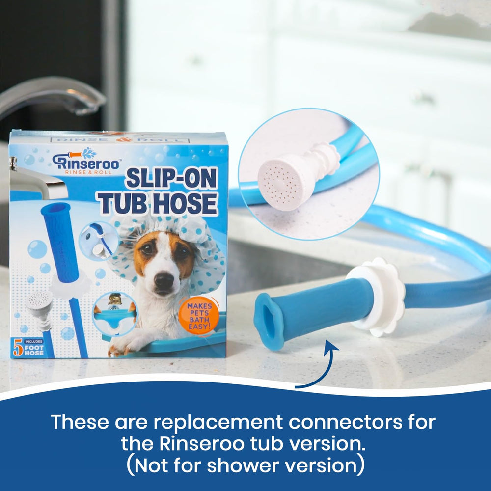 Rinseroo stretchy tub-spout connectors; secure, flexible fit for repeated tub cleaning sessions.