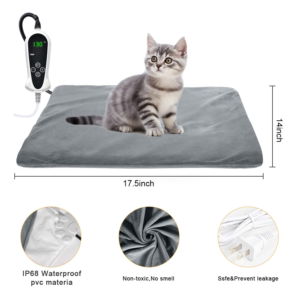 RIOGOO pet heating pad close-up shows floral Oxford fabric and soft texture.