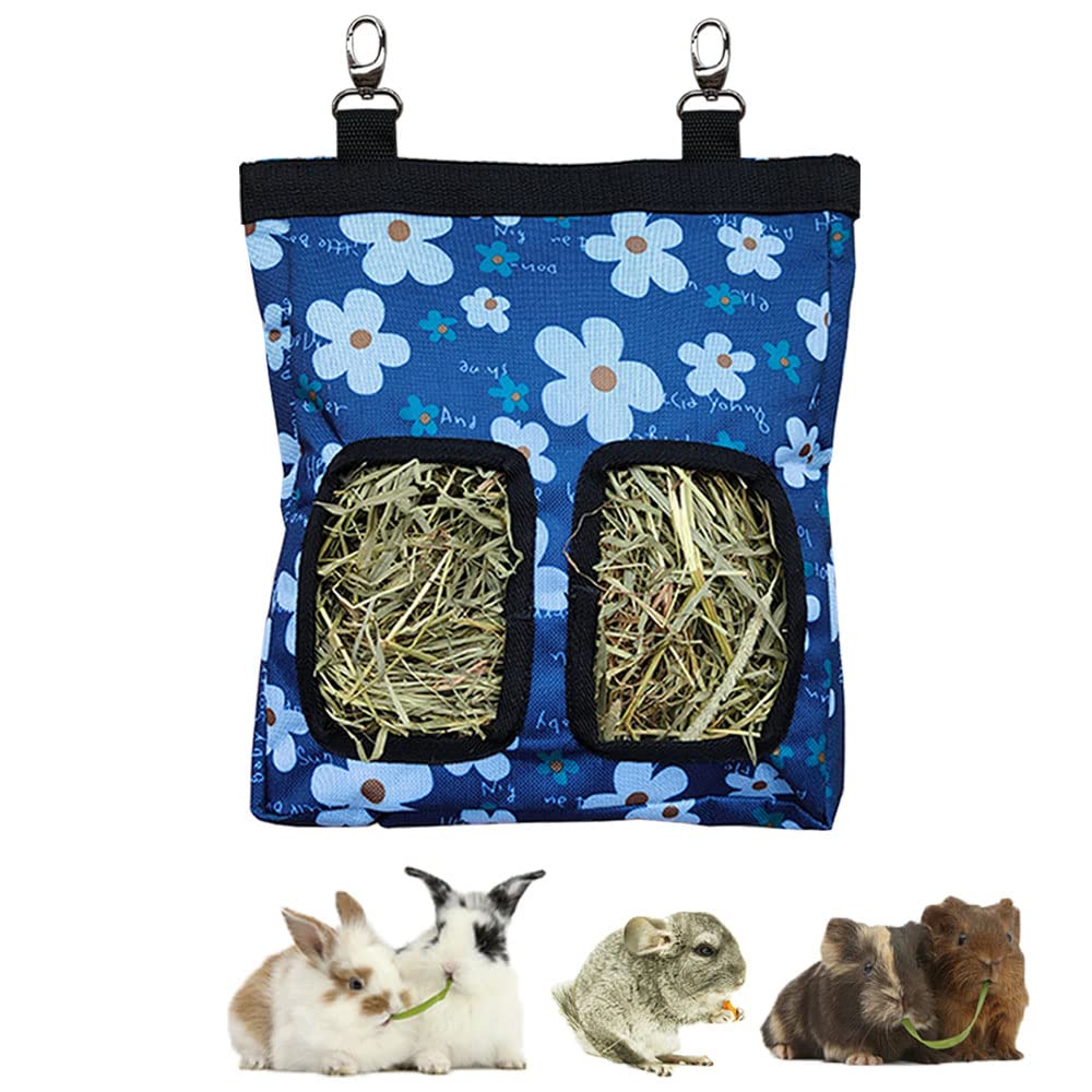 RIOUSSI guinea pig hay feeder in blueflower hanging design keeps hay tidy.