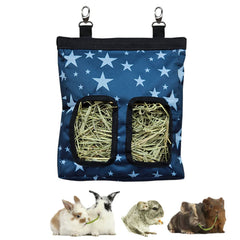 RIOUSSI Hanging Hay Feeder Bag top hooks reduce mess and keep hay accessible.