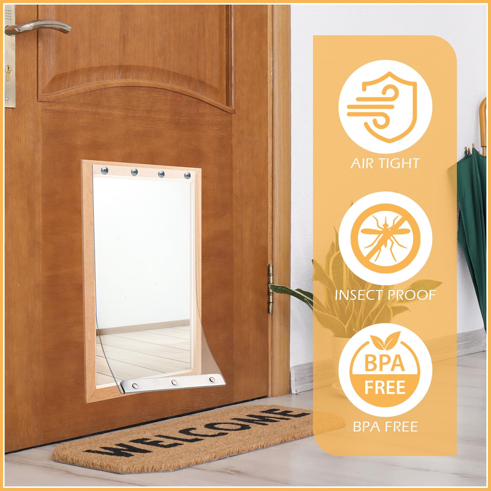 Ripeng durable, weatherproof PVC flap withstands daily use for active dogs.