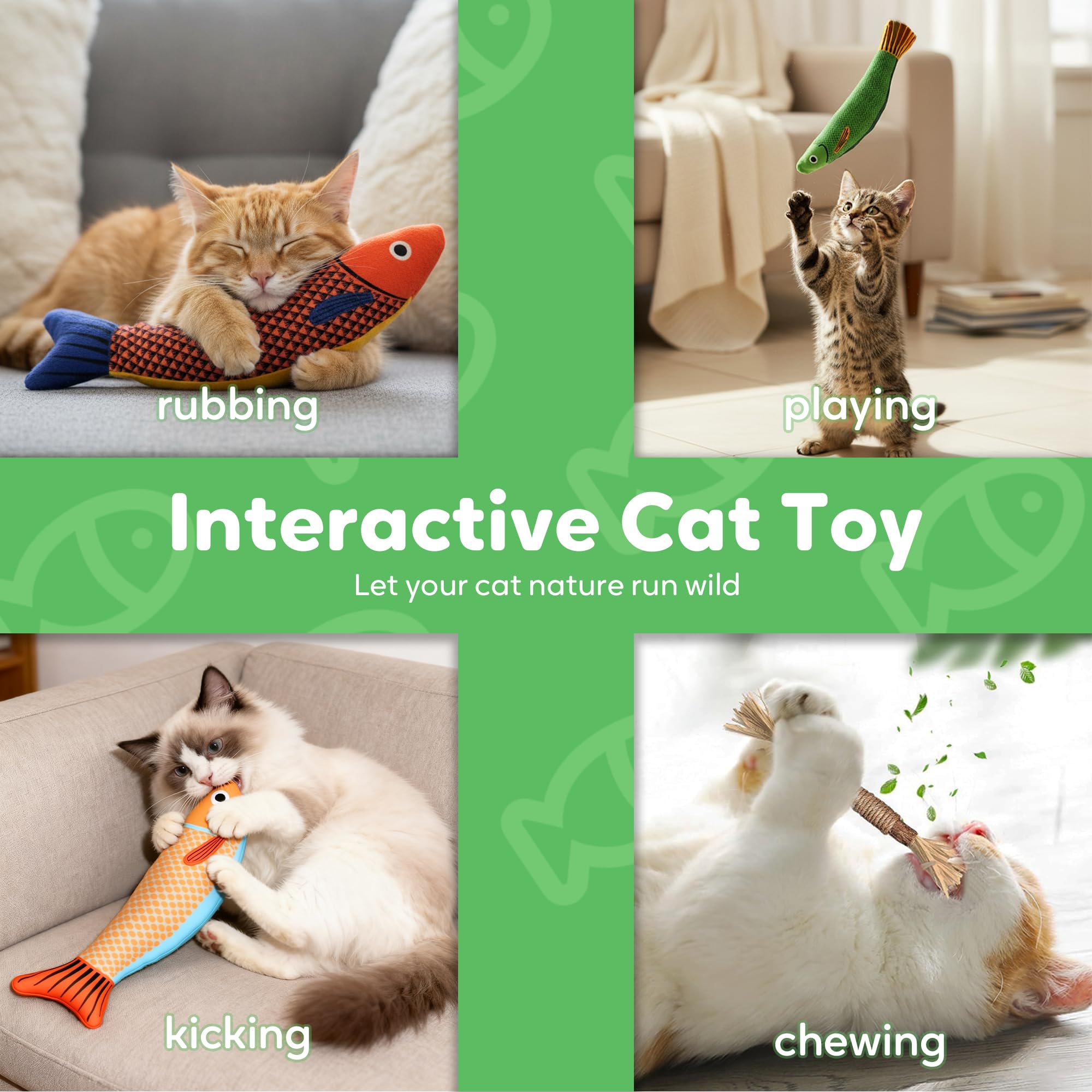 Rishoesu Catnip Toy Saury Fish in action during energetic indoor play