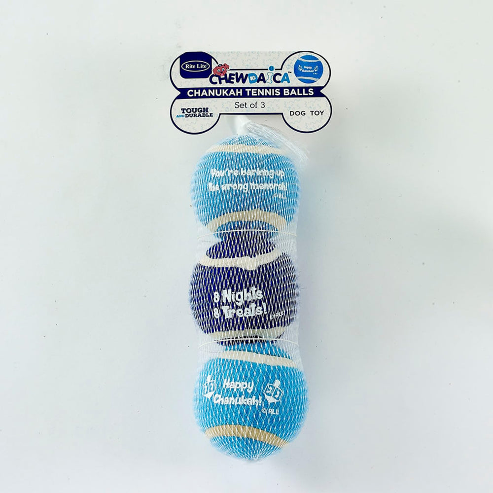 Rite Lite Hanukkah dog toy tennis ball blue pack 2 aids visibility in grass and bushes