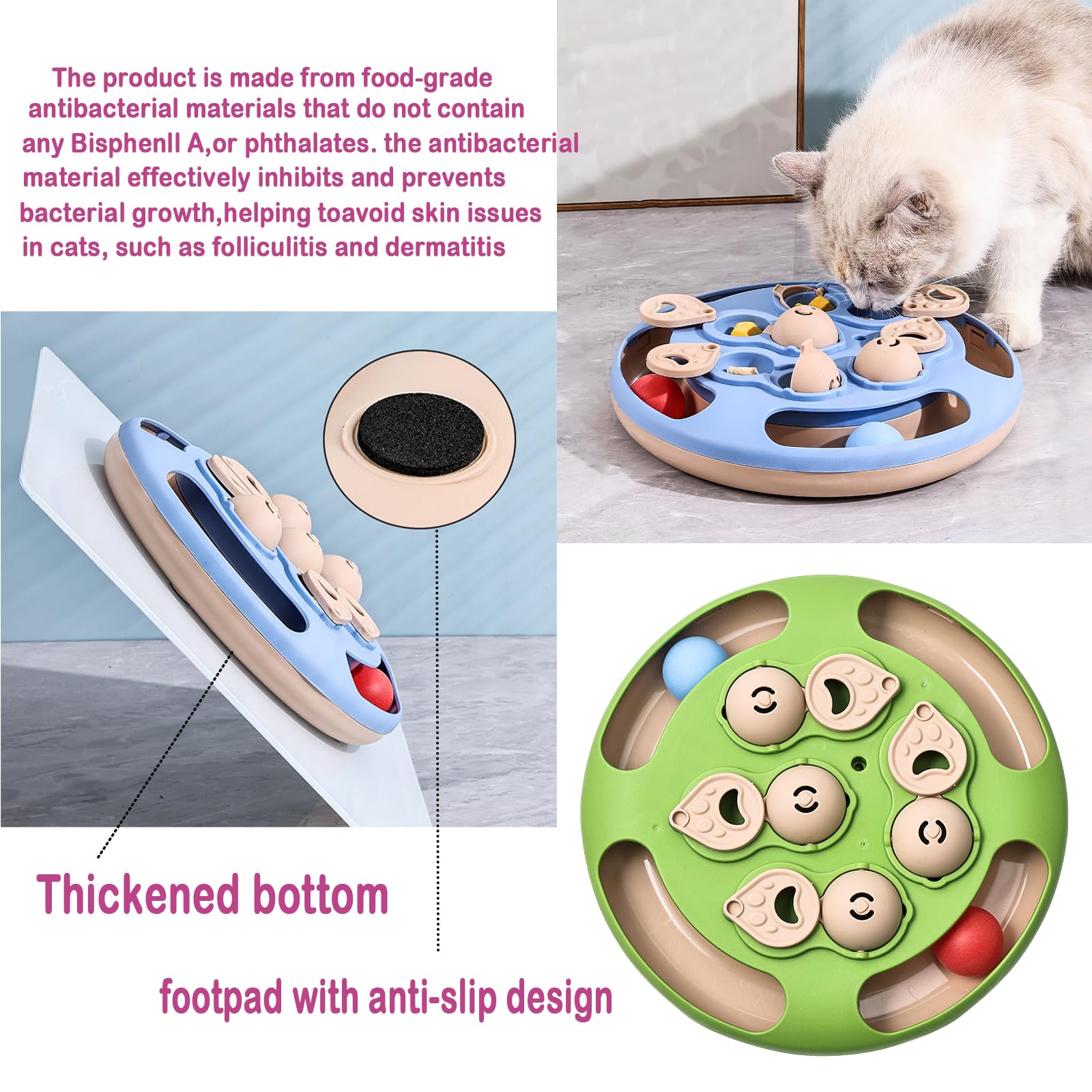 RuiXiangTeng cat puzzle toy green anti-slip base keeps cats stable during play