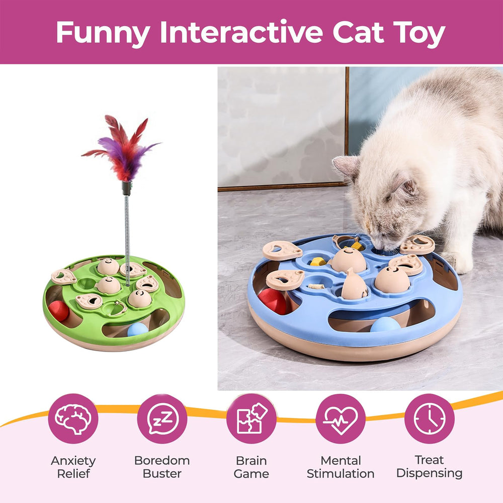 RuiXiangTeng cat puzzle toy green treat feeder shows removable inserts for paced feeding