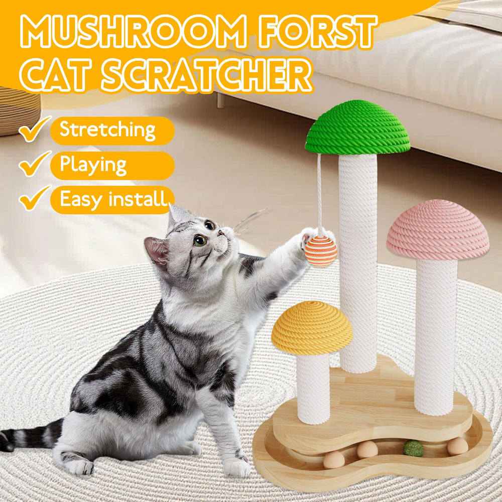 Riyotsu mushroom cat scratcher post: durable sisal post supports healthy claws and daily play.