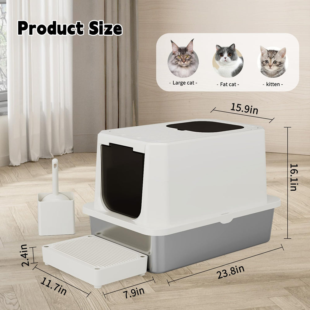 RIZZARI stainless steel cat box beige top view shows spacious interior.