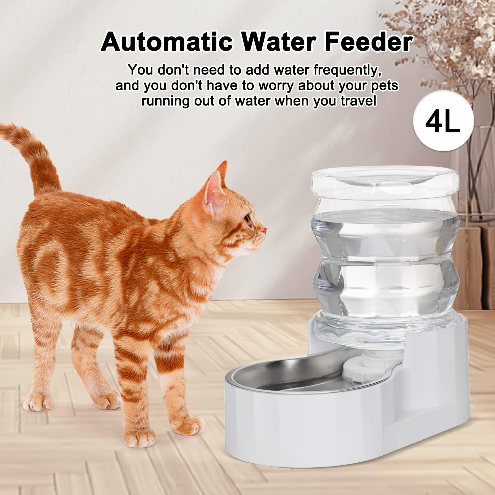 RIZZARI 4L large capacity dispenser keeps pets hydrated throughout the day.
