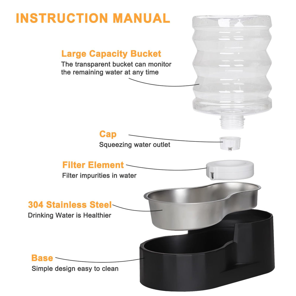 RIZZARI automatic gravity system side view highlights hands-free water flow