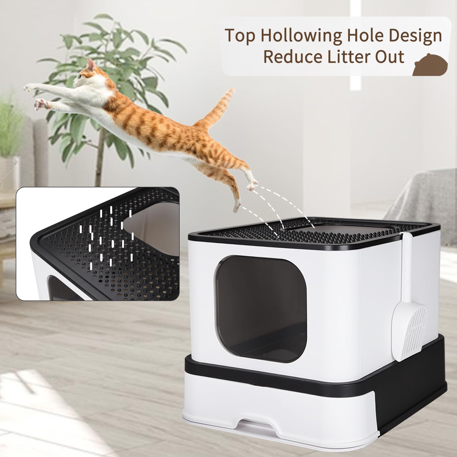 RIZZARI top-hole design image demonstrates litter screening to reduce floor spills.