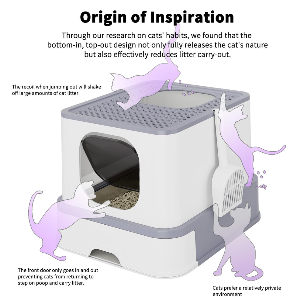 RIZZARI stainless-steel cat litter box one-way door reduces litter tracking