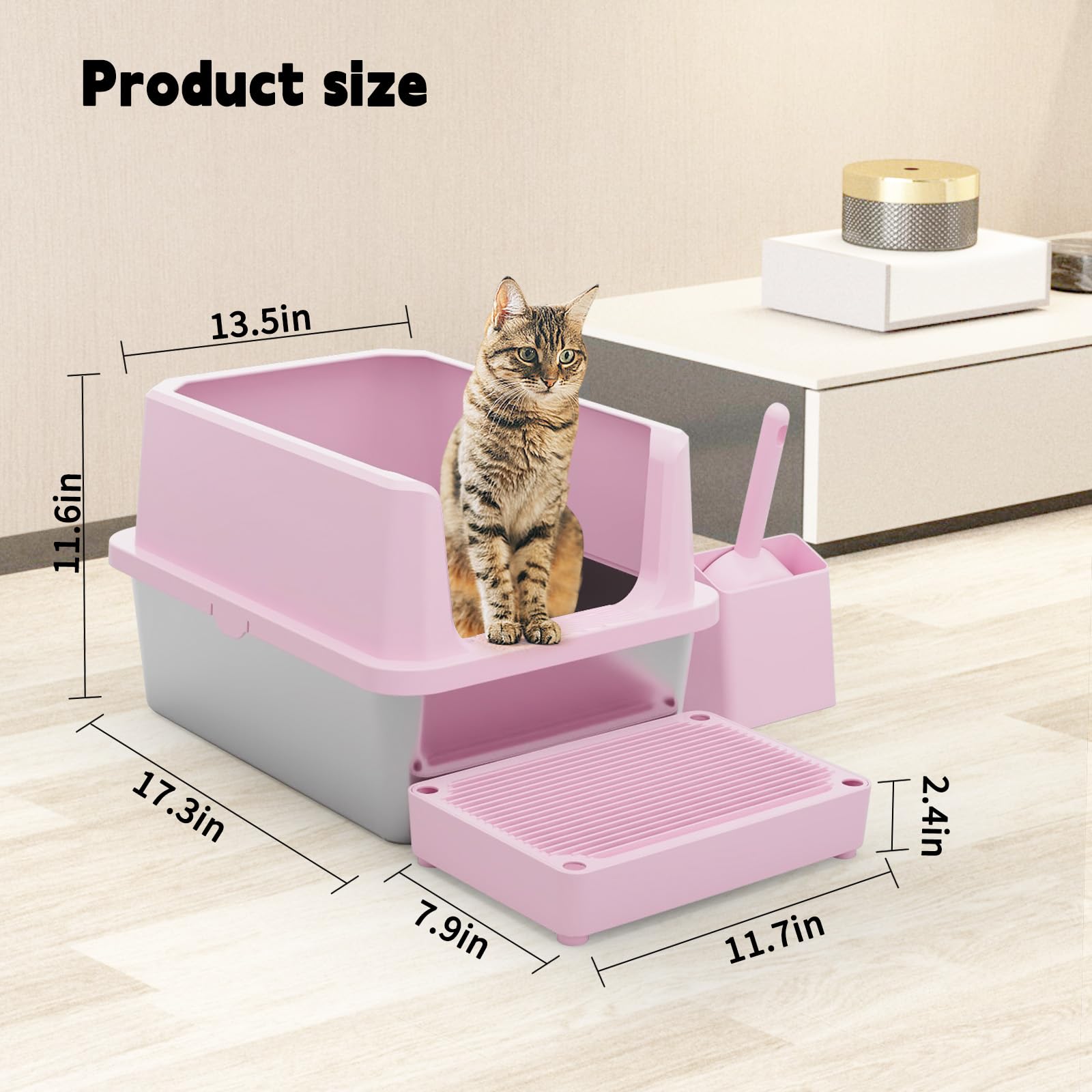 RIZZARI litter box elevated edges prevent spills and keep waste contained